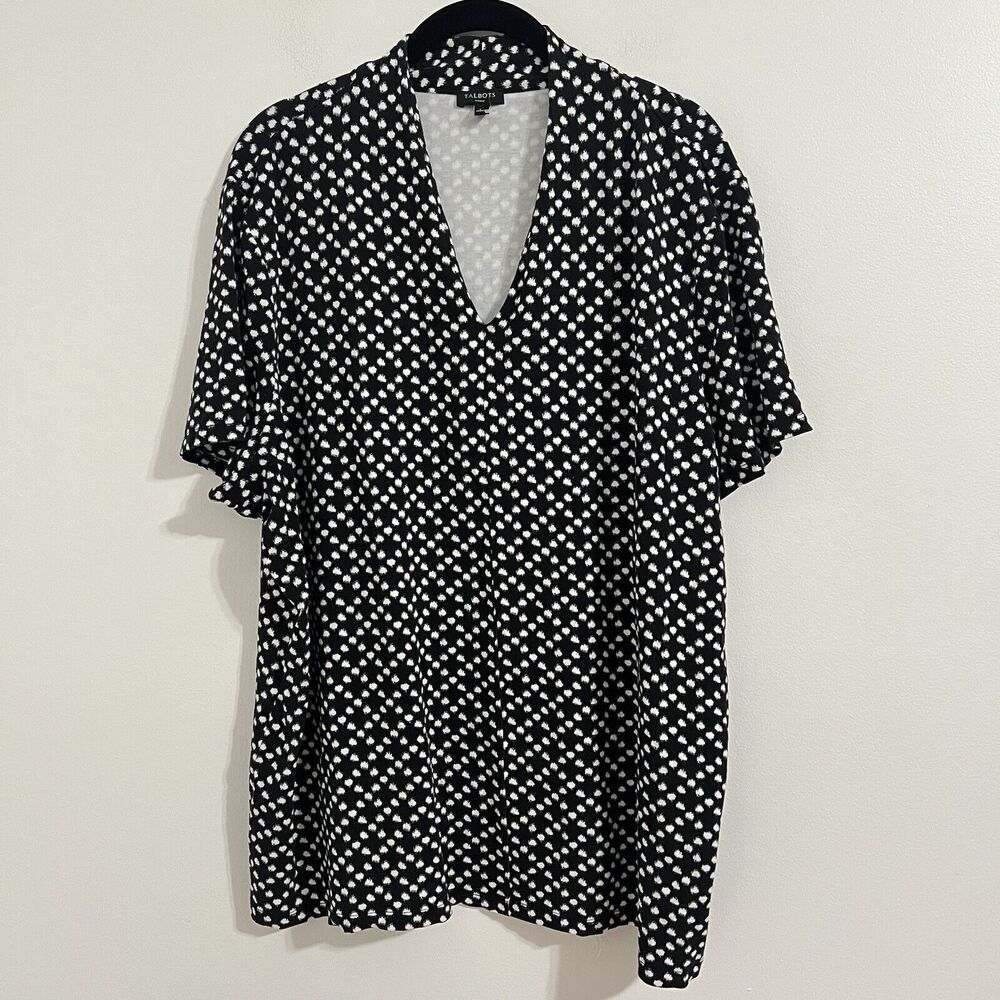 Talbots Woman Blouse Size 3X Plus Black‎ Polka Dots Stretchy Business Capsule